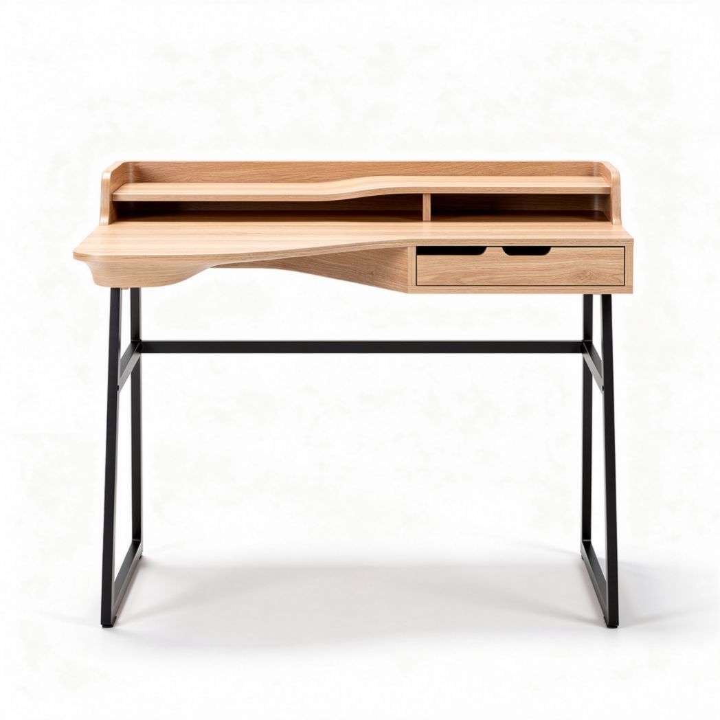 Wooden writing desk with metal legs and storage compartments 120 x 60 x 75cm