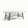 Oval coffee table with tempered glass shelf and metal frame 120 x 60 x 45cm