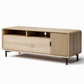 Wooden media console with two drawers and open shelving in matte black 100 x 45 x 50cm