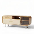 Rattan and wood media console for living room 120 x 40 x 50cm