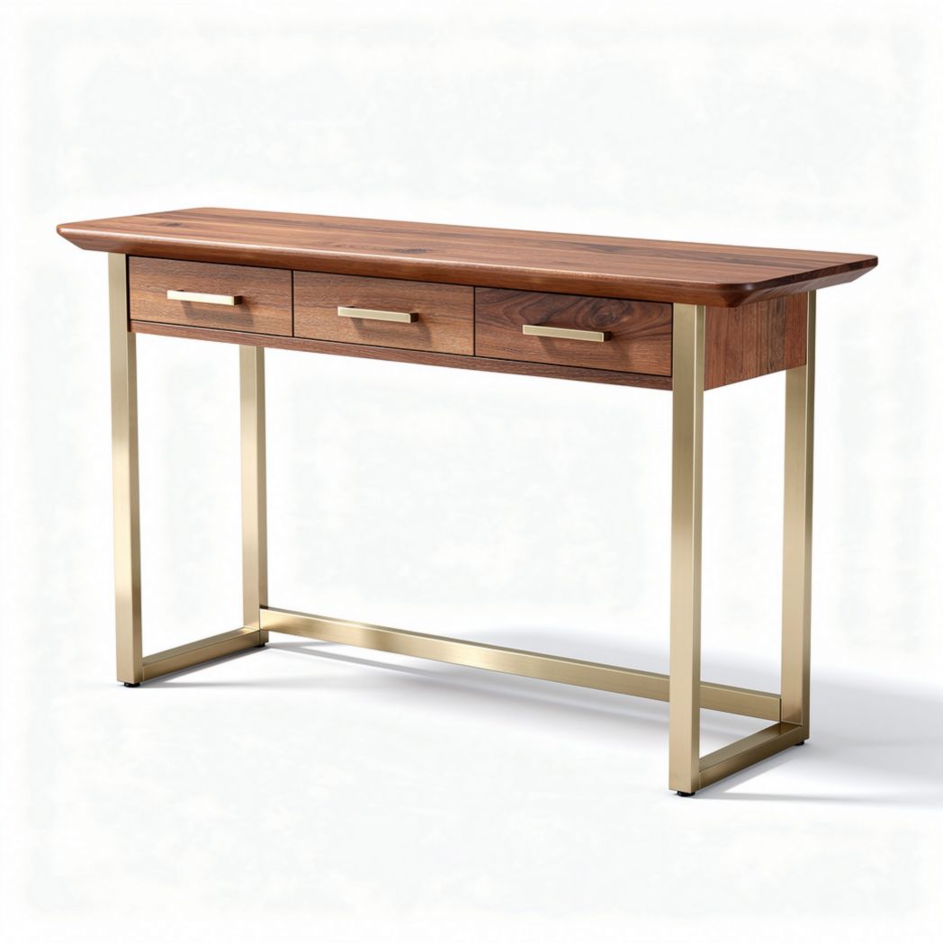 Wooden console table with three drawers and metal legs 120 x 40 x 75cm