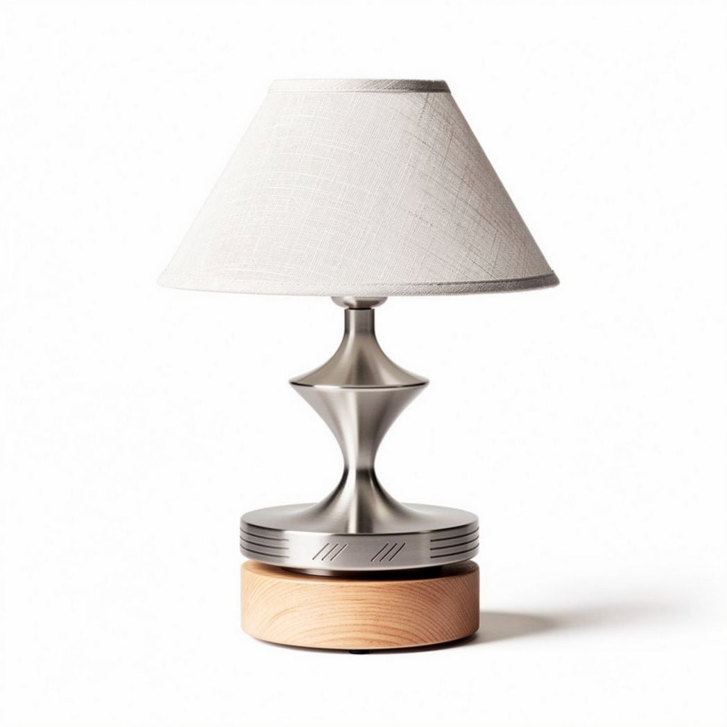 Table lamp with glass shade and wooden base in multicolor design 30 x 20 x 35cm