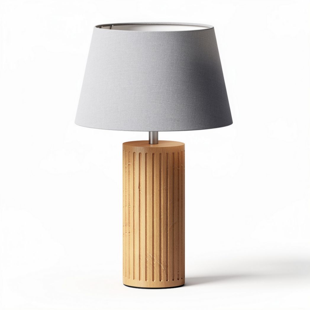 Wooden table lamp with grey fabric shade 25 x 25 x 50cm