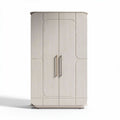 Narrow tall wardrobe storage cabinet with two doors in light oak finish