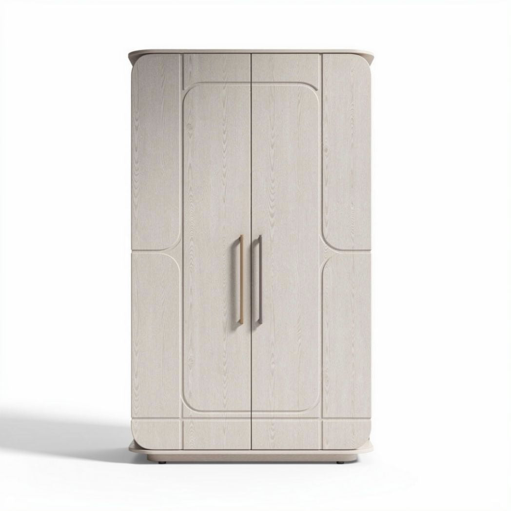 Narrow tall wardrobe storage cabinet with two doors in light oak finish