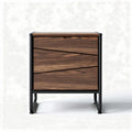 Modern wooden bedside table with three storage drawers and metal frame 60 x 40 x 80cm