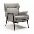 Mid-century modern accent chair in light gray fabric with wooden legs 80 x 80 x 100cm