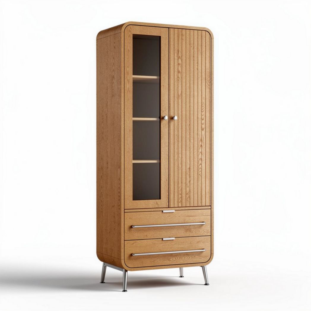 Wooden storage cabinet with glass door and two drawers 50 x 40 x 150cm