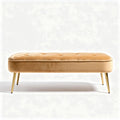 Velvet upholstered ottoman bench with gold legs 120 x 50 x 40cm
