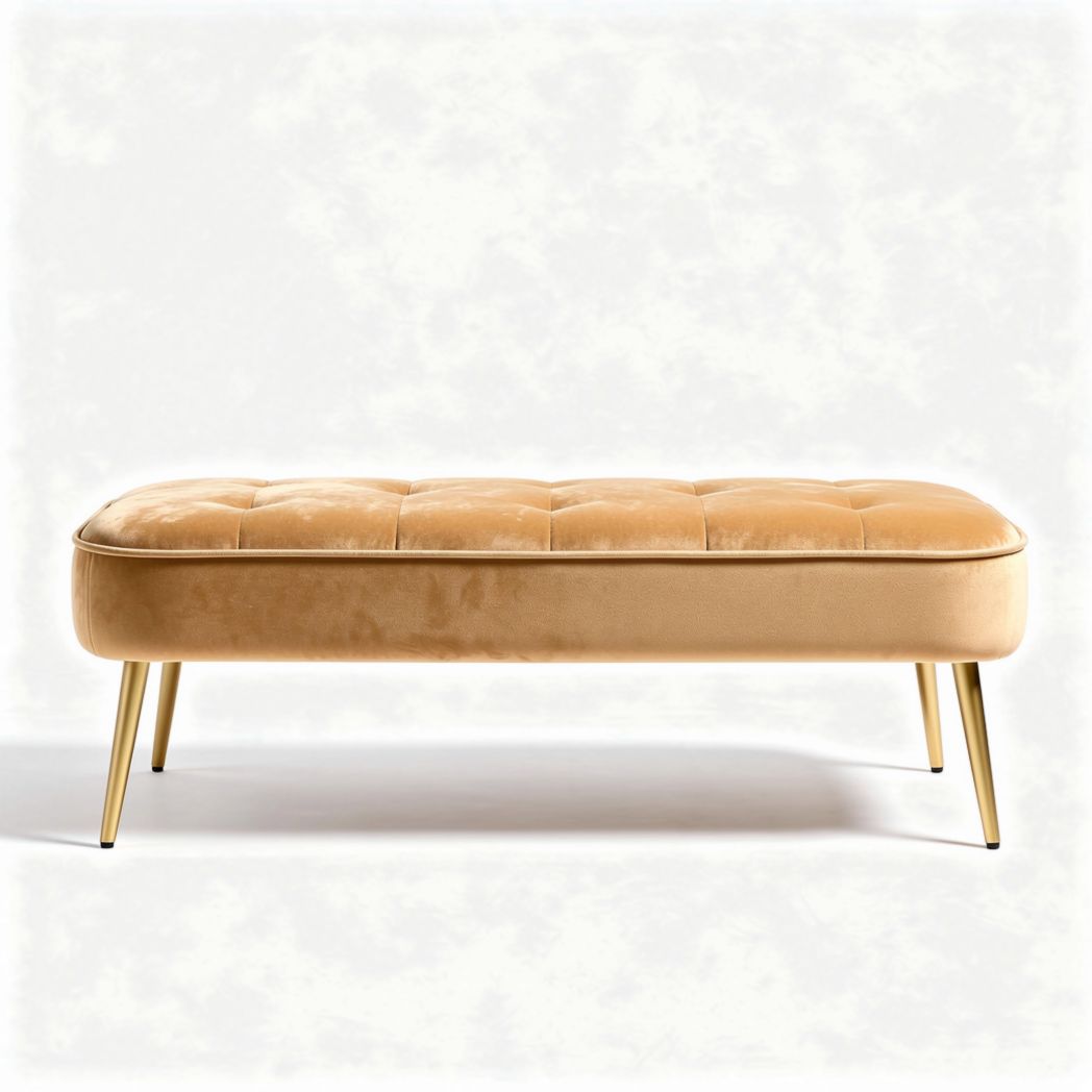 Velvet upholstered ottoman bench with gold legs 120 x 50 x 40cm