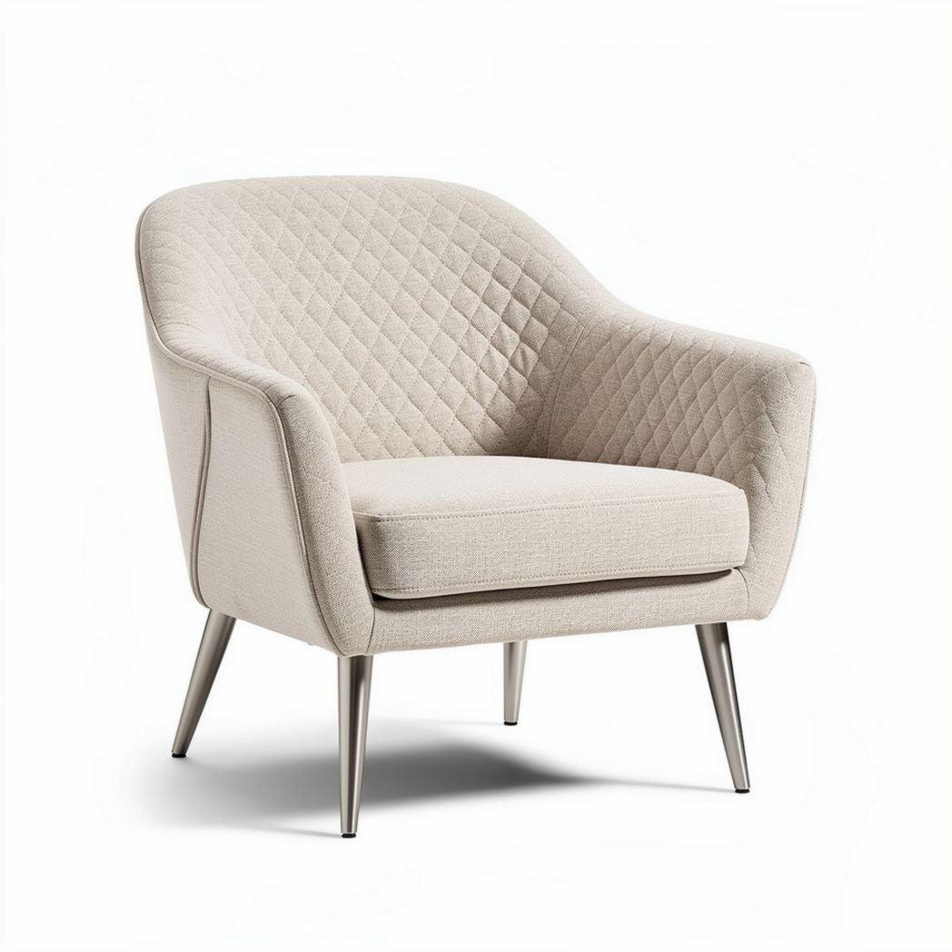 Quilted fabric accent chair with metal legs in beige color 80 x 80 x 90cm