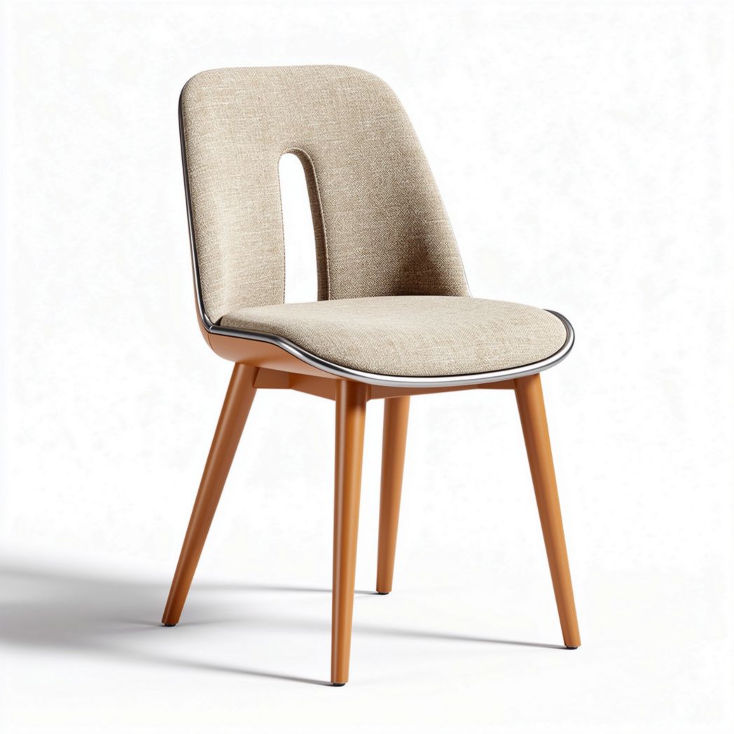 Fabric dining chair with wooden legs in beige and black accents 40 x 45 x 85cm