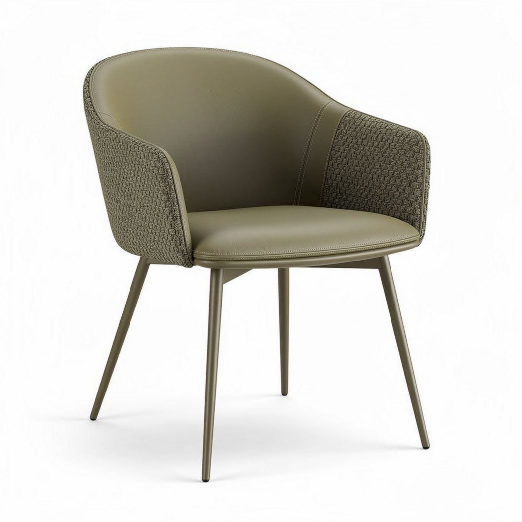 Leather and woven accent chair for dining and leisure olive green 65 x 65 x 80cm
